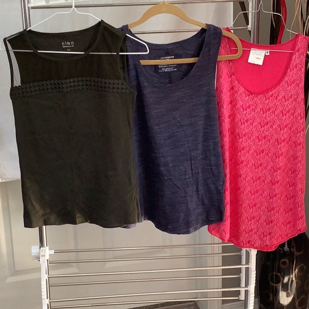 3/18.88. Bundle 3 SLEEVELESS TOPS/. Size small…CLEO, DENVERHAYES, SCHWING POP